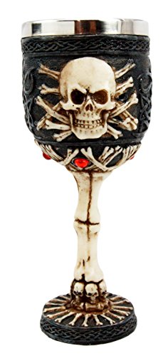 Ebros Gift Skeletal Tree Of Life Skull Cross Bones Small 6"H Wine Drink Goblet Chalice Cup