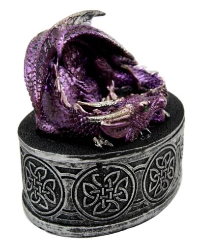 Ebros Gift Sleeping Purple Dragon Decorative Oval Trinket Jewelry Box Figurine With Celtic Knotwork 5" W