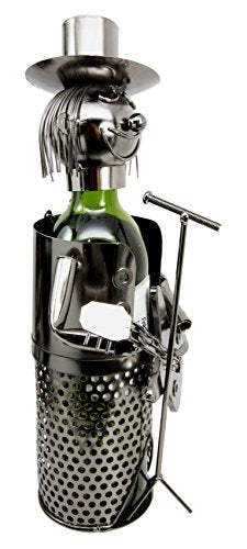 Ebros Gift Solo Guitarist Singer Performer Hand Made Metal Wine Bottle Holder Caddy Decor Figurine 13.75"H
