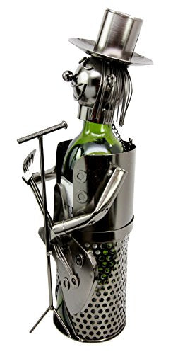 Ebros Gift Solo Guitarist Singer Performer Hand Made Metal Wine Bottle Holder Caddy Decor Figurine 13.75"H