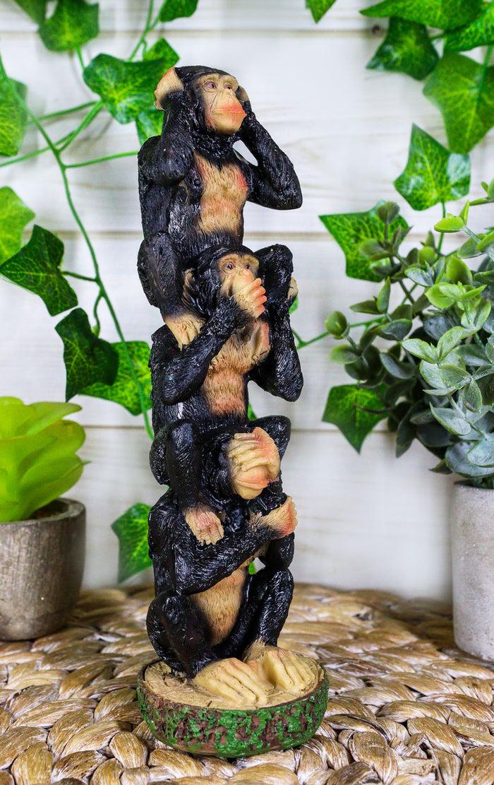 Ebros Gift Stacked See Hear Speak No Evil Monkeys Three Wise Apes Of The Jungle Figurine 8.5" H Monkey See Monkey Do Animal Totem Pole Acrobatic Apes Statue Sculpture Home Decor