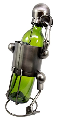 Ebros Gift Star Quarterback Football Player Hand Made Metal Wine Bottle Holder Caddy Decor Figurine 13"H