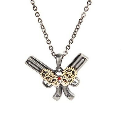 Ebros Gift Steampunk Dual Pistol Necklace Pendant Pewter Alloy