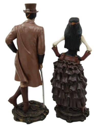 Ebros Gift Steampunk Skeleton Lady & Gentleman Couple Figurine Skeleton Detective Inspector Sculpture Set Of 2