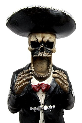 Ebros Gift Traditional Day Of The Dead Skeleton Mariachi Wine Holder Figurine 11.25" Long