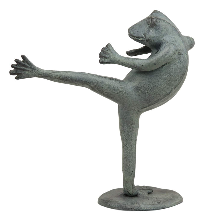 Ebros Gift Verdi Green Aluminum Metal Whimsical Tai Chi Kung Fu Frog Garden Statue Zen Feng Shui Martial Arts Frogs Home Garden Patio Pool Decorative Sculpture (Shadow Kick)
