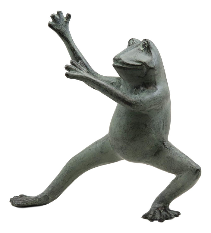 Ebros Gift Verdi Green Aluminum Metal Whimsical Tai Chi Kung Fu Frog Garden Statue Zen Feng Shui Martial Arts Frogs Home Garden Patio Pool Decorative Sculpture (Set Of 3 Stances)