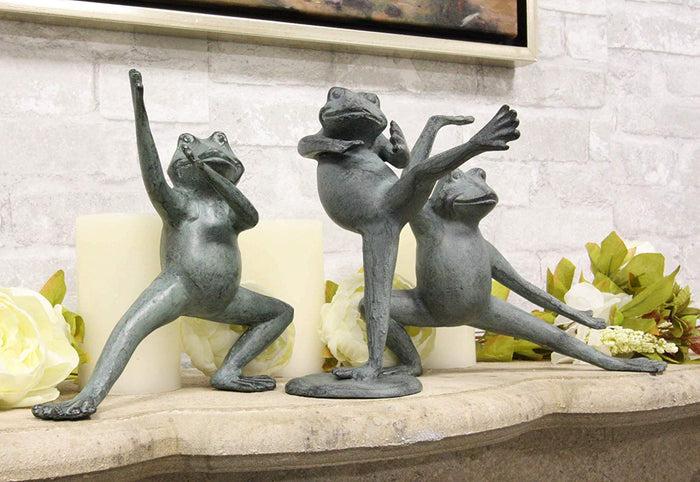 Ebros Gift Verdi Green Aluminum Metal Whimsical Tai Chi Kung Fu Frog Garden Statue Zen Feng Shui Martial Arts Frogs Home Garden Patio Pool Decorative Sculpture (Set of 3 Stances)