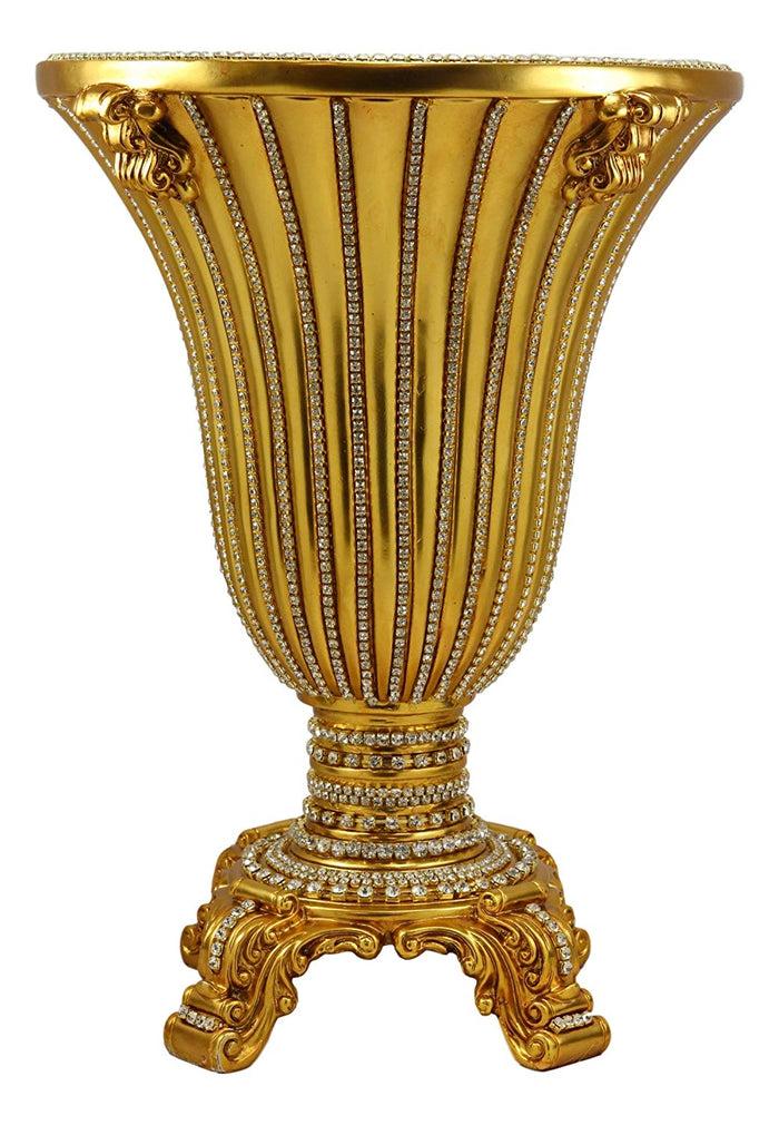 Ebros Gift Vintage Antique Baroque Design Floral Flower Vase 14.5"Tall Electroplated Gold Embellished With Austrian Crystals Mantelpiece Centerpiece Decor Vases For Fruits Potpourri Accent Accessories