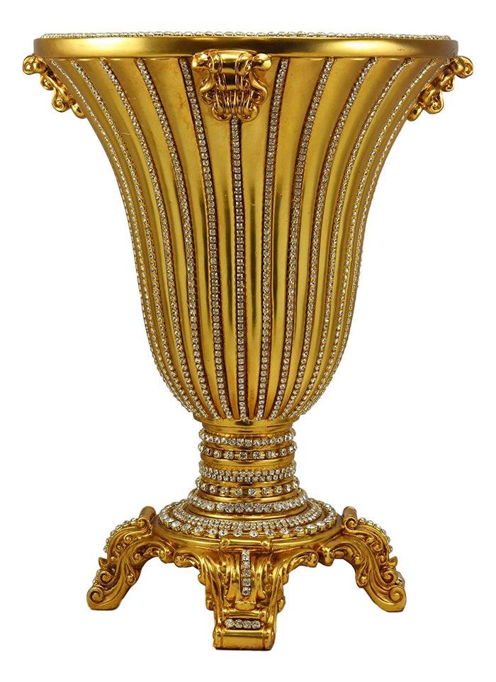 Ebros Gift Vintage Antique Baroque Design Floral Flower Vase 14.5"Tall Electroplated Gold Embellished With Austrian Crystals Mantelpiece Centerpiece Decor Vases For Fruits Potpourri Accent Accessories