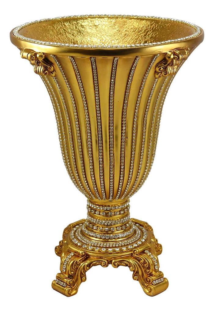 Ebros Gift Vintage Antique Baroque Design Floral Flower Vase 14.5"Tall Electroplated Gold Embellished With Austrian Crystals Mantelpiece Centerpiece Decor Vases For Fruits Potpourri Accent Accessories