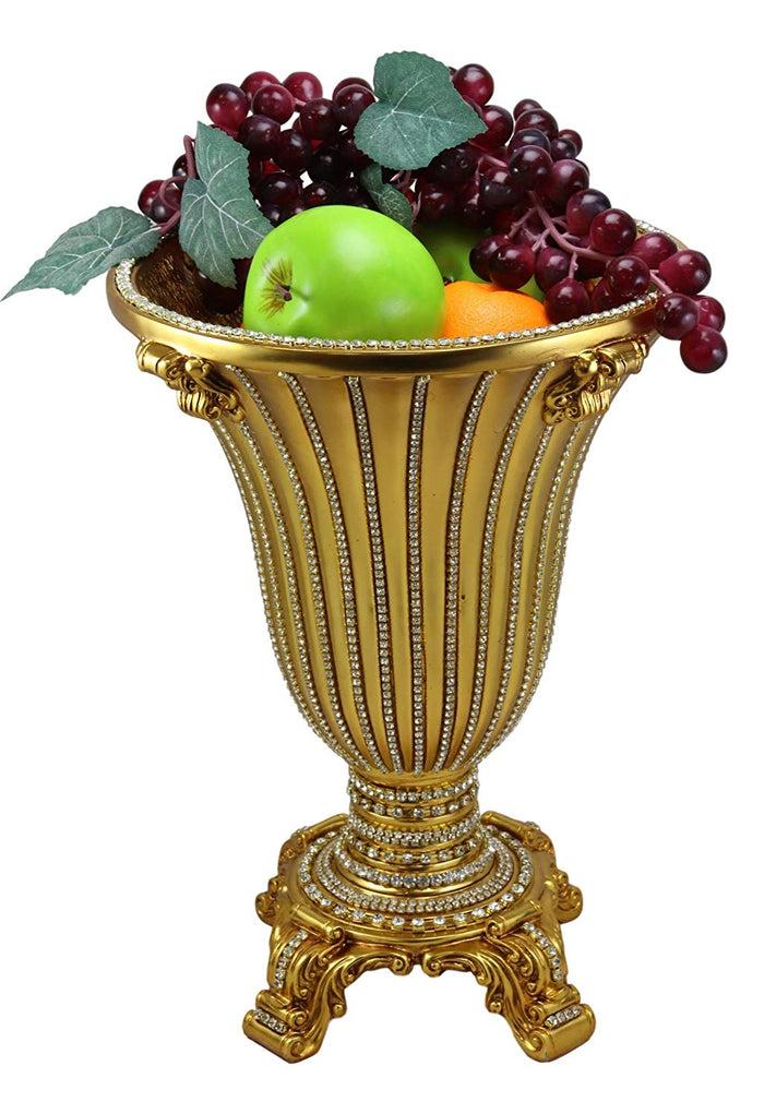 Ebros Gift Vintage Antique Baroque Design Floral Flower Vase 14.5"Tall Electroplated Gold Embellished With Austrian Crystals Mantelpiece Centerpiece Decor Vases For Fruits Potpourri Accent Accessories