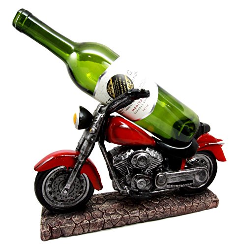 Ebros Gift Vintage Red Road Hog Chopper Motorbike Wine Holder Figurine 13.25" Long