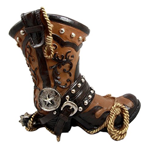 Ebros Gift Western Cowboy Boot With Spur And Lasso Decorative Flower Boquet Vase Figurine 9"H