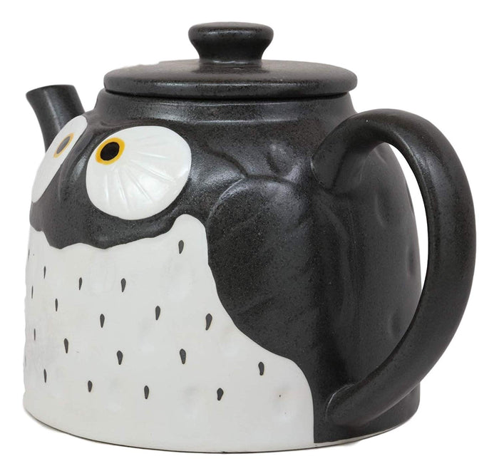 Ebros Gift Whimsical Black Spotted Fat Owl Ceramic 52oz Large Tea Pot With Built In Strainer Spout As Teapots Home Decor Of Owls Owlet Nocturnal Bird Decorative