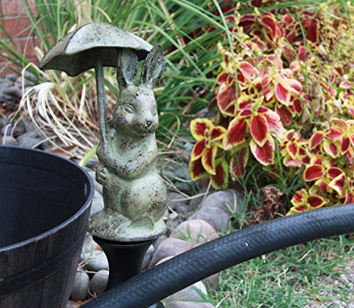 Ebros Gift Whimsical Bunny With Umbrella Aluminum Hose Guard Guide Garden Stake 17.5"H