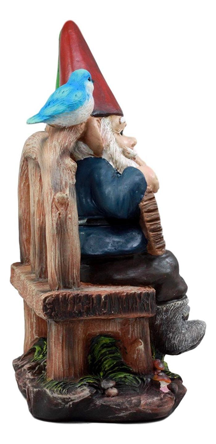 Ebros Gift Whimsical Mr & Mrs Gnome Sitting On Rustic Chair With Blue Bird Statue Grow Old With Me Guest Greeter Patio