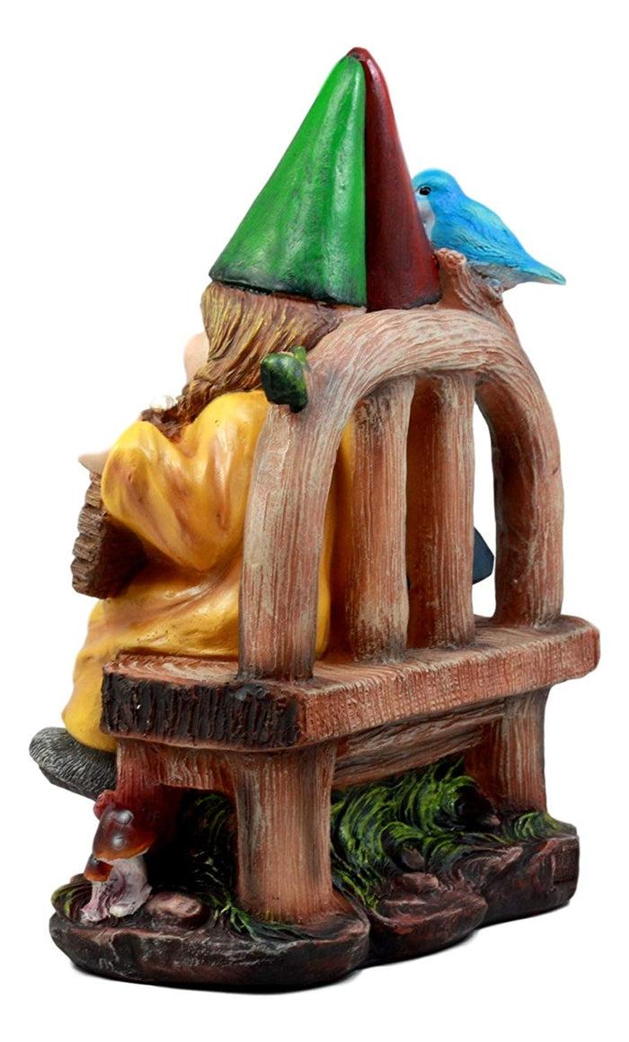 Ebros Gift Whimsical Mr & Mrs Gnome Sitting On Rustic Chair With Blue Bird Statue Grow Old With Me Guest Greeter Patio