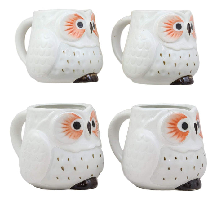 Ebros Gift Whimsical Tundra Forest Big Eyed White Snow Owl Ceramic 11oz Drinking Mugs Set Of 4 As Kitchen Dining Home Decor Of Owls Owlet Nocturnal Bird Novelty Mug Cups For Coffee Tea Milk Beverage