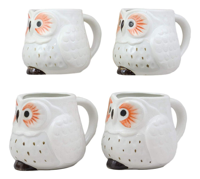 Ebros Gift Whimsical Tundra Forest Big Eyed White Snow Owl Ceramic 11oz Drinking Mugs Set Of 4 As Kitchen Dining Home Decor Of Owls Owlet Nocturnal Bird Novelty Mug Cups For Coffee Tea Milk Beverage