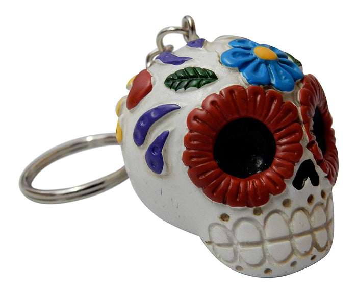 Ebros Gift White Sugar Skull Key Chain Set Of 12 Pcs Day Of The Dead Collectible
