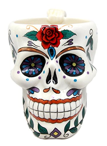 Ebros Gift White Tribal Day Of The Dead Red Rose Sugar Skull Drink Coffee Mug Cup Ceramic 6.25"H