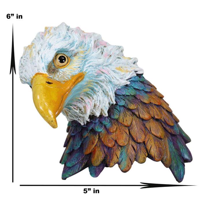 Ebros Gift Wild & Free Colorful American Bald Eagle Bust Figurine 7.5" H Multi Color Spirit Rainbow Hand Painted Faux Wood Wings Of Glory Sculpture