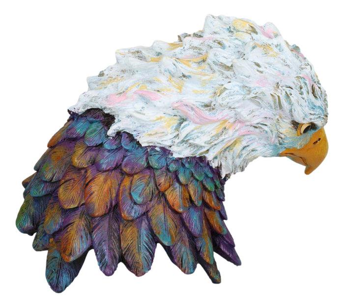 Ebros Gift Wild & Free Colorful American Bald Eagle Bust Figurine 7.5" H Multi Color Spirit Rainbow Hand Painted Faux Wood Wings Of Glory Sculpture