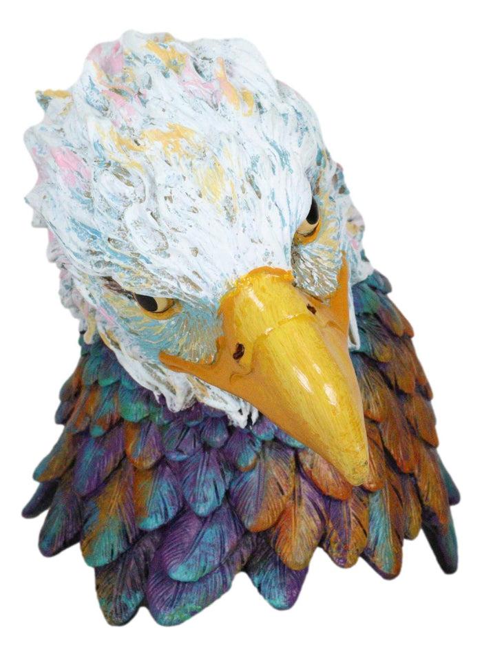 Ebros Gift Wild & Free Colorful American Bald Eagle Bust Figurine 7.5" H Multi Color Spirit Rainbow Hand Painted Faux Wood Wings Of Glory Sculpture