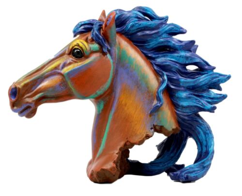 Ebros Gift Wild & Free Colorful Horse Bust Figurine 8.25" H Multi Color Rainbow Hand Painted Faux Wood