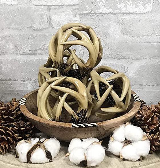 Ebros Gift Wildlife Rustic Buck Elk Deer Stag Entwined Antlers Orb Potpourri Decorative Ball Home Accent Sphere Figurine Paper Weight Mantelpiece Shelves Table Cabin Lodge Decor (Pack Of 4)