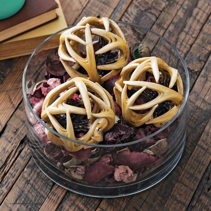 Ebros Gift Wildlife Rustic Buck Elk Deer Stag Entwined Antlers Orb Potpourri Decorative Ball Home Accent Sphere Figurine Paper Weight Mantelpiece Shelves Table Cabin Lodge Decor (Pack of 4)