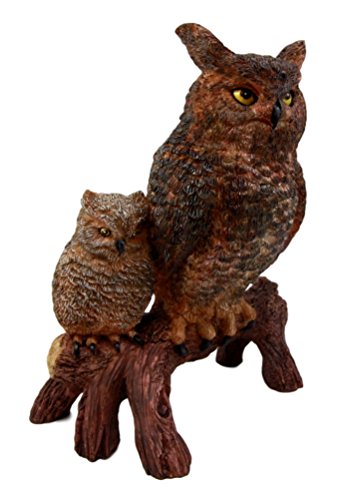 Ebros Gift Wisdom Of The Forest Great Horned Owl & Owlet Decorative Figurine 8"H