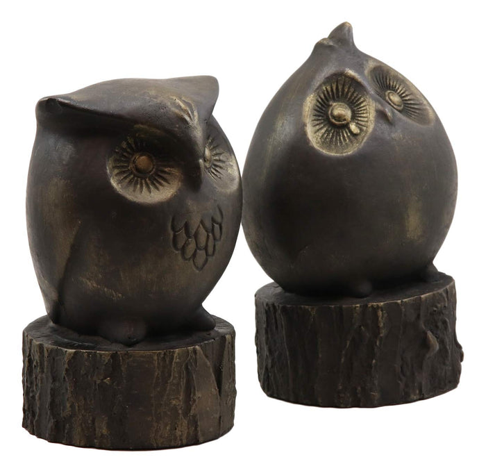 Ebros Gift Wisdom Of The Forest Wide Eyed Fat Cupid Owls On Tree Stump Bookends Pair Set Statue Nocturnal Owl Birds Whimsical Decorative Accent For Library Shelves Desktops Countertops Mantelpiece