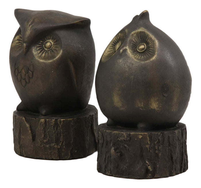 Ebros Gift Wisdom Of The Forest Wide Eyed Fat Cupid Owls On Tree Stump Bookends Pair Set Statue Nocturnal Owl Birds Whimsical Decorative Accent For Library Shelves Desktops Countertops Mantelpiece