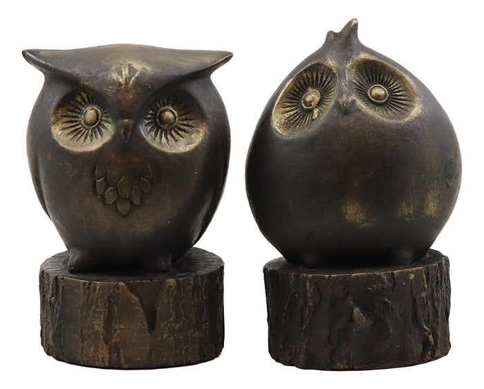 Ebros Gift Wisdom Of The Forest Wide Eyed Fat Cupid Owls On Tree Stump Bookends Pair Set Statue Nocturnal Owl Birds Whimsical Decorative Accent For Library Shelves Desktops Countertops Mantelpiece
