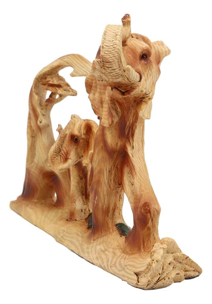 Ebros Gift Wood Decorative African Elephant In Savanna Grassland Scene 12"