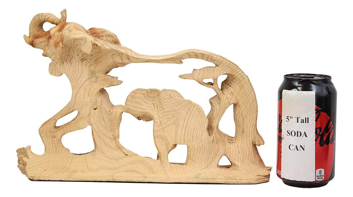 Ebros Gift Wood Decorative African Elephant In Savanna Grassland Scene 12"