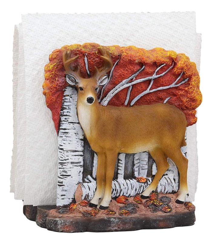 Ebros Gift Woodland Deer Track Wipers 8 Point Buck By Fall Autumn Trees Dinner Napkin Holder Figurine 5.5" Tall Dining Room Kitchen Tabletop Bar Top Decorative Wildlife Rustic Country Sculpture