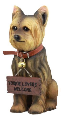 Ebros Gift Yorkie Dog With Double Sided Sign Indoor/Outdoor Statue
