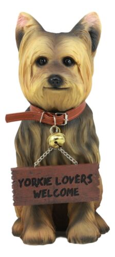 Ebros Gift Yorkie Dog With Double Sided Sign Indoor/Outdoor Statue