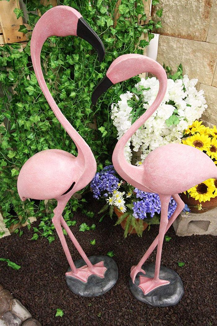 Ebros Gifts Large Set Of 2 Colorful Tropical Rainforest Pink Flamingo Garden Statues
