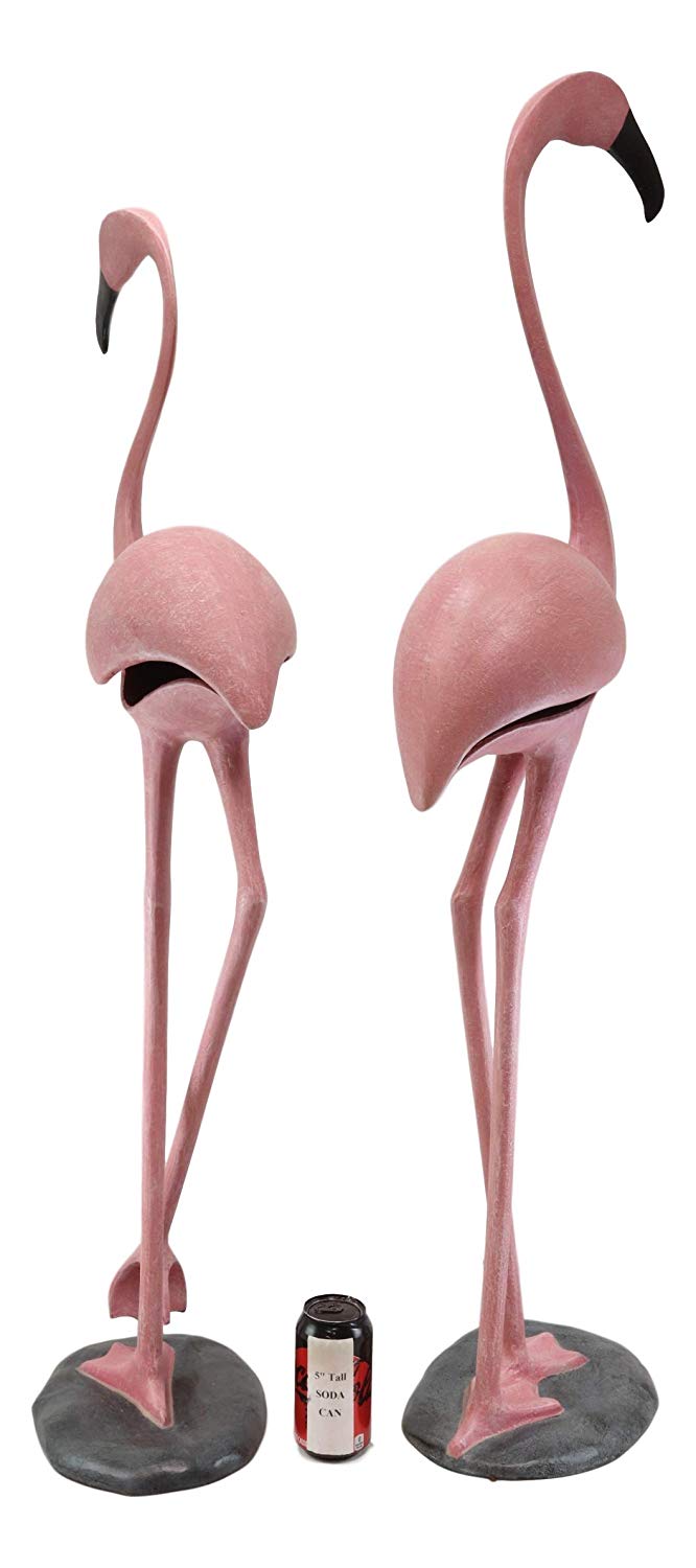Ebros Gifts Large Set Of 2 Colorful Tropical Rainforest Pink Flamingo Garden Statues