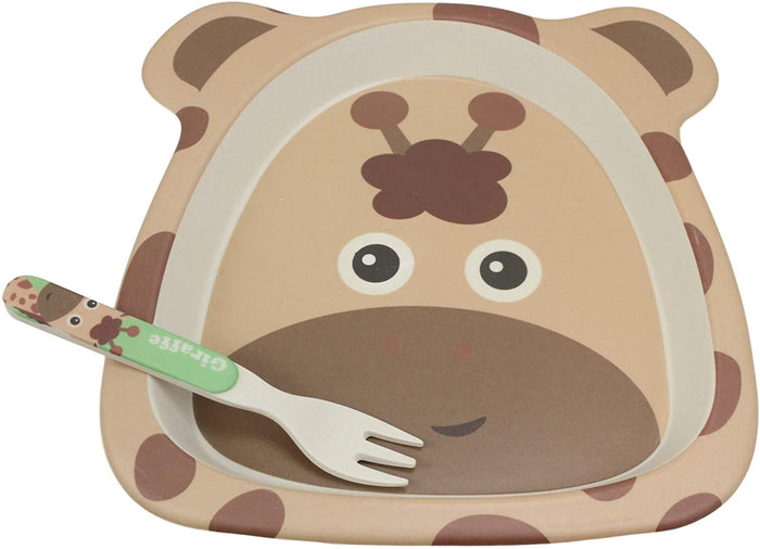 Ebros Giraffe 5 Piece Organic Bamboo Dinnerware Set For Kids Children Toddler