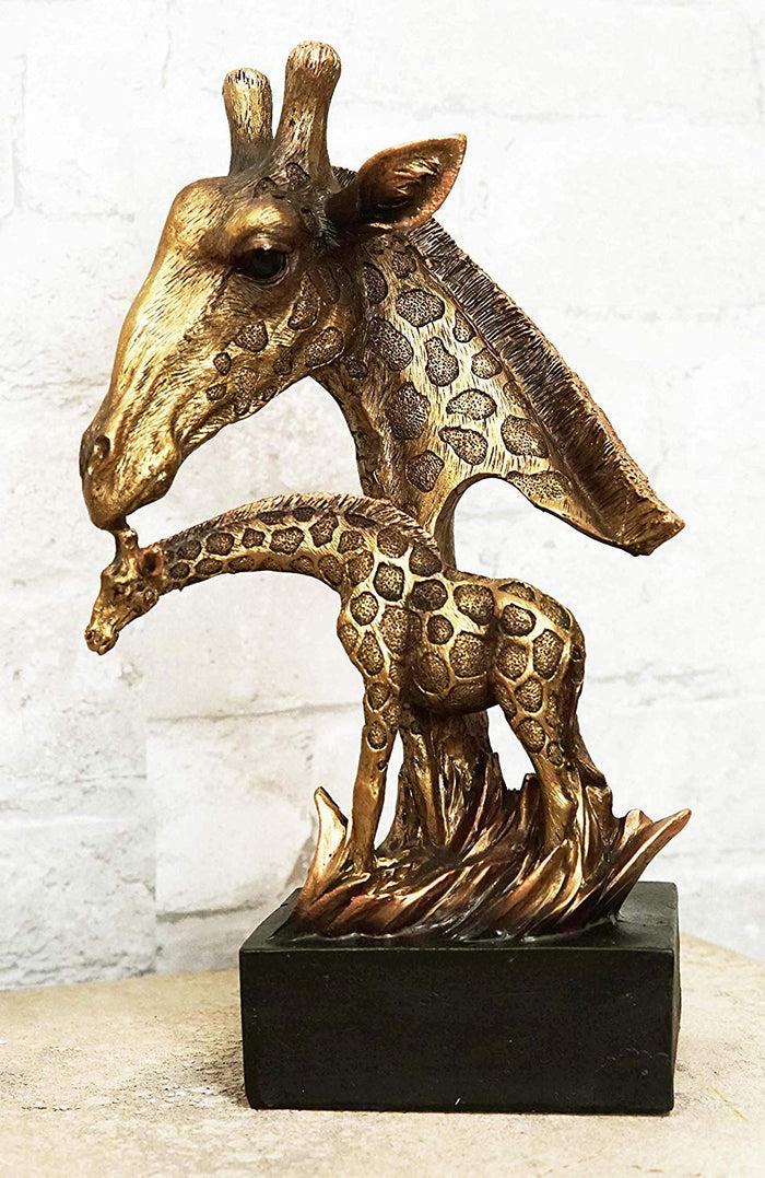 Ebros Giraffe Head Bust With Full Bodied Calf Statue On Pedestal Base 9.75" H