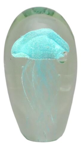 Ebros Glow In The Dark Light Blue Jellyfish 6"H Glass Egg With Color LED Base