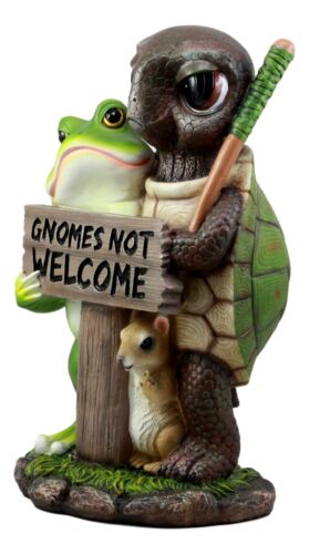 Ebros "Gnomes Not Welcome " Angry Turtle Squirrel And Frog Friends Decor Statue