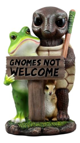 Ebros "Gnomes Not Welcome " Angry Turtle Squirrel And Frog Friends Decor Statue