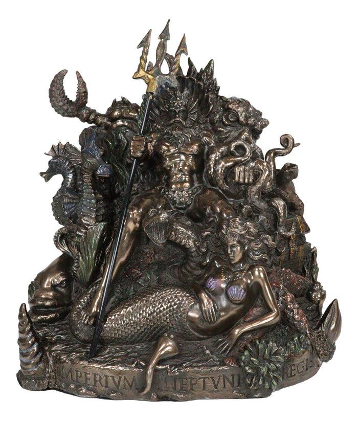 Ebros God Of The Sea Poseidon Sitting On Throne With Trident Figurine 10.5"H