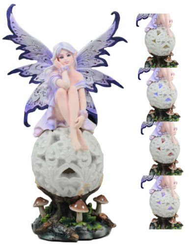 Ebros Goddess Amethyst Fairy Sitting On Filigree Orb Statue Night Light